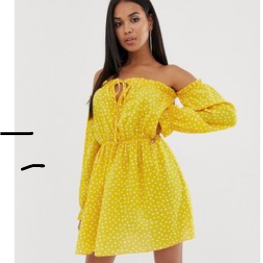 Koco & K Yellow Polka Dot Off Shoulder Mini Dress size 14 (US)